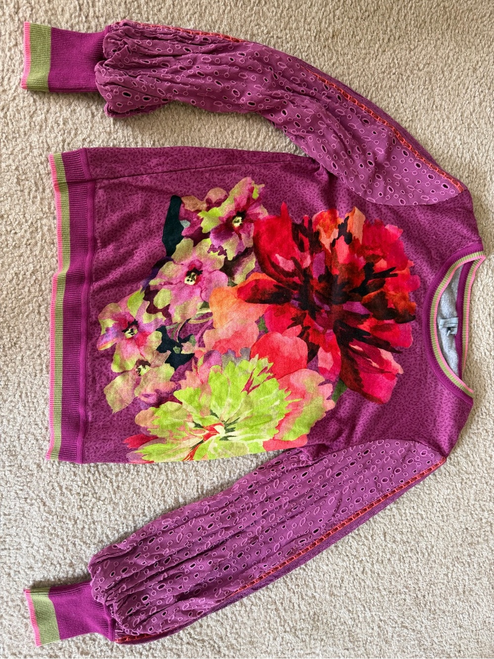 blank london xs Floral Pink Purple Knit Sweater